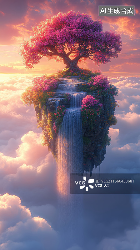 【AI数字艺术】空中岩石上的树木图片素材