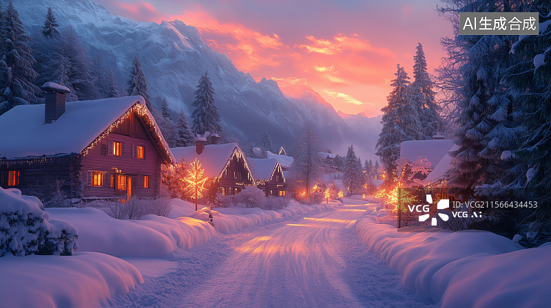 【AI数字艺术】极光下的雪山与湖水图片素材