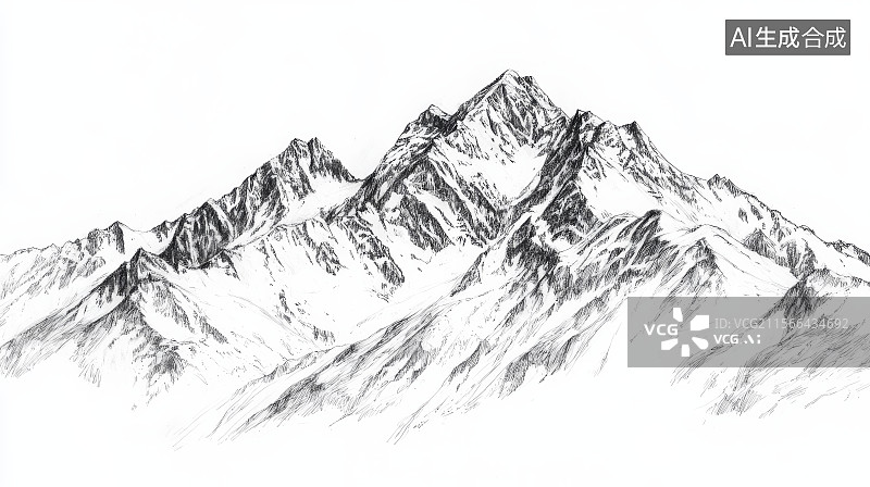 【AI数字艺术】手绘线稿风格的山脉素描图片素材