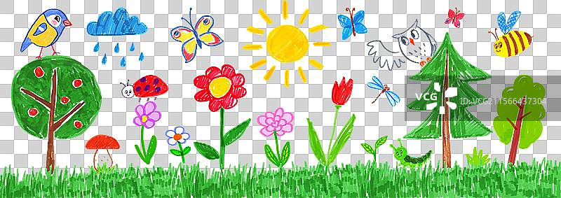 孩子画的夏季风景图片素材