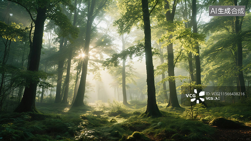 【AI数字艺术】晨光森林图片素材