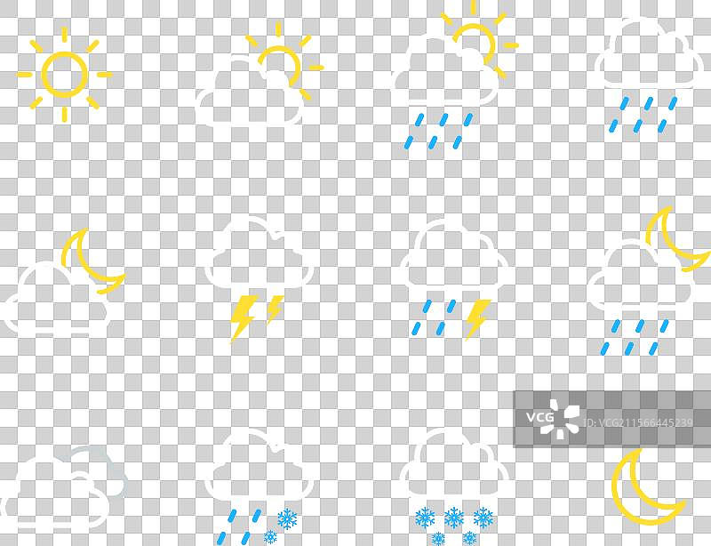 一组平面设计的天气线性图标图片素材