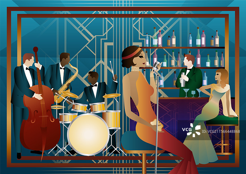 餐厅里的爵士乐手和歌手图片素材