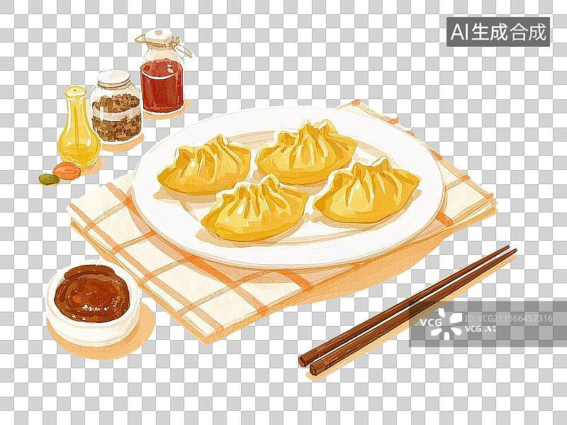 【AI数字艺术】中国风手绘插画，年夜饭，饺子，水饺，面食，中国传统美食，春节新年，冬至免抠元素图片素材