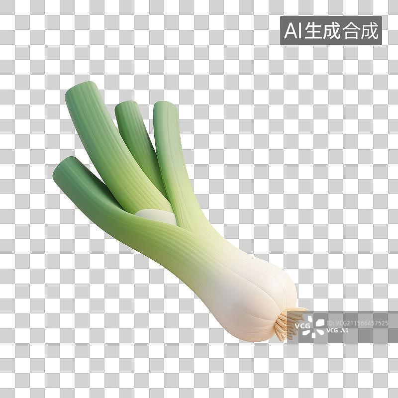 【AI数字艺术】3D渲染，一根葱，大葱，蔬菜免抠元素图片素材