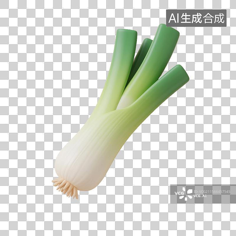 【AI数字艺术】3D渲染，一根葱，大葱，蔬菜免抠元素图片素材