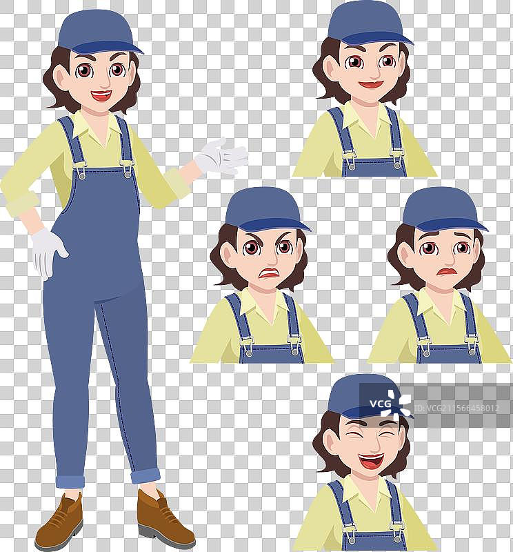 站立姿势的女工，面带表情图片素材