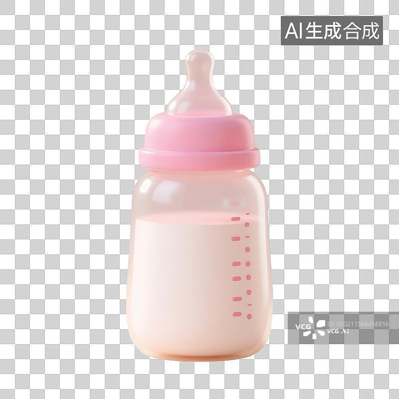 【AI数字艺术】3D渲染，可爱的粉色卡通奶瓶，婴儿奶瓶，奶瓶，新生儿，母婴，免抠元素图片素材