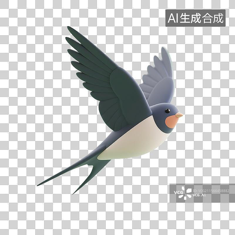 【AI数字艺术】3D渲染，卡通燕子，鸟类，春天免抠元素图片素材