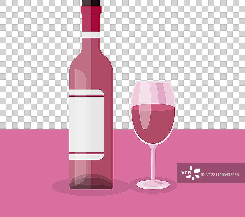 平面风格的酒瓶与酒杯图标，代表酒精饮品图片素材