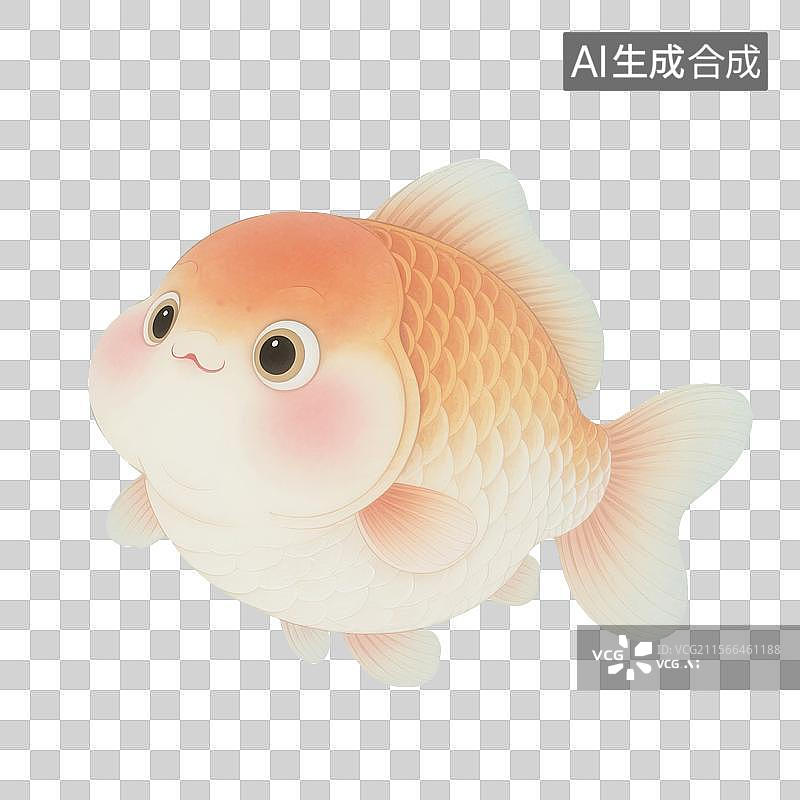 【AI数字艺术】国风手绘插画，金鱼，一条胖胖的金鱼，工笔画，中国画，免抠元素图片素材