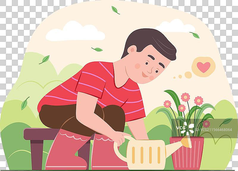 可爱男孩在花盆里种花图片素材