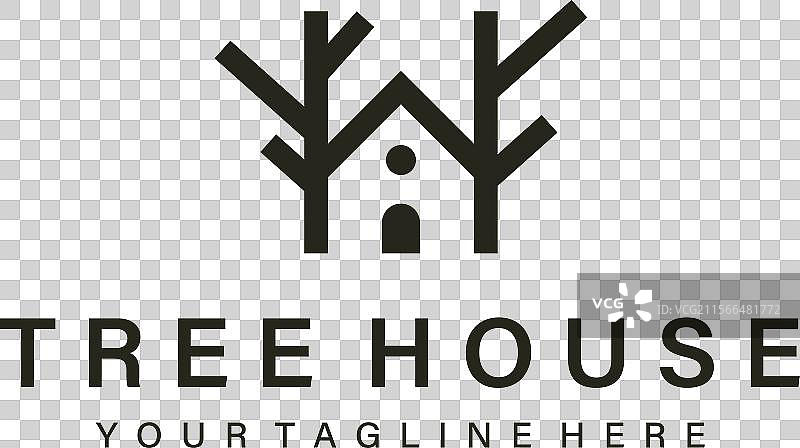 树屋标志图标线条艺术极简风格图片素材