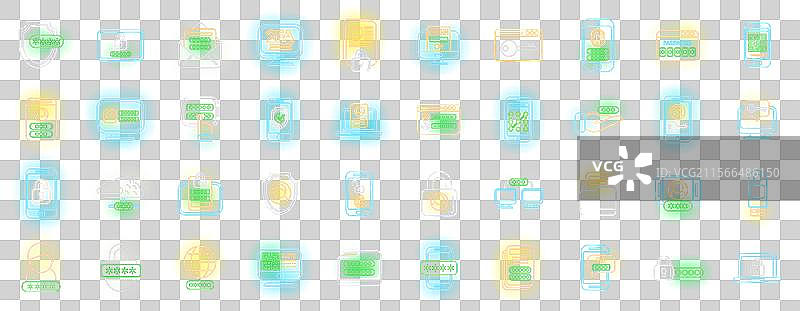 双因素认证图标集霓虹灯风格图片素材