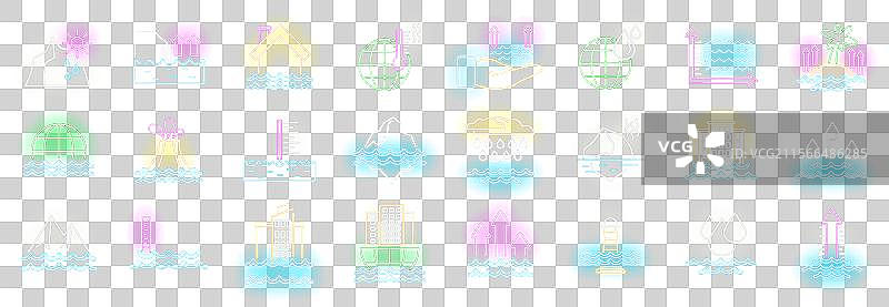 海平面上升图标集霓虹风格图片素材