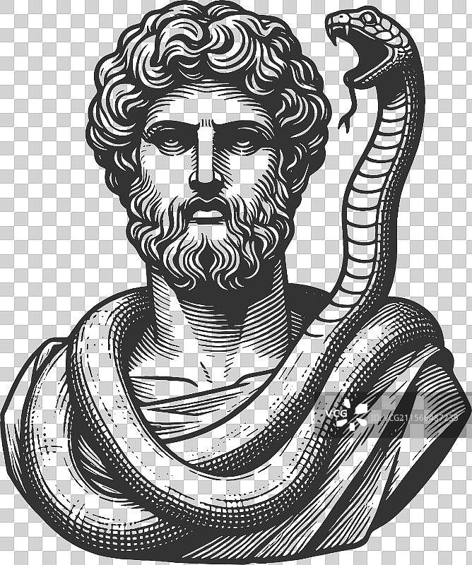 古希腊雕像上的盘绕蛇雕刻图片素材