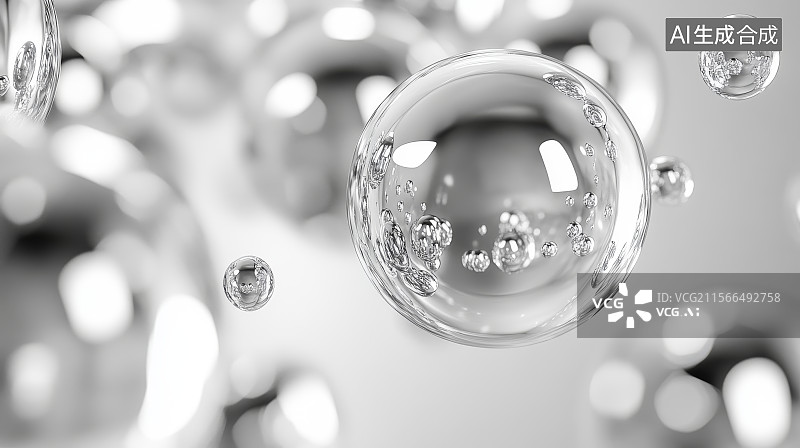 【AI数字艺术】透明气泡在空中漂浮图片素材