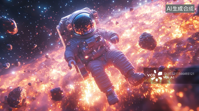 【AI数字艺术】宇航员在太空中的漂浮图片素材