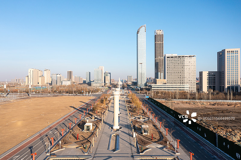 航拍宁夏银川城市团结路城市景观图片素材