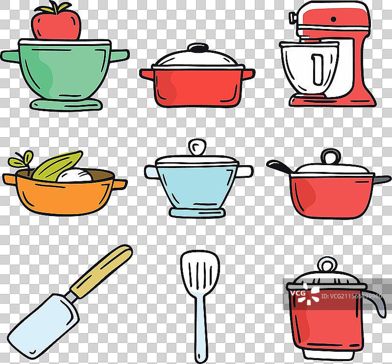 色彩缤纷的厨房用品涂鸦集合图片素材