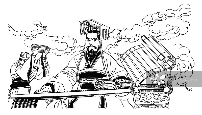 黑白插画插图速写线描 战国时期 诸侯王 周幽王 周武王 竹简 帝王王侯 历史史书 中华文化文明 古代图片素材