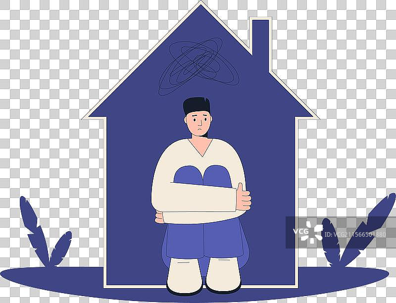 孤独或抑郁的年轻人坐着感到悲伤图片素材