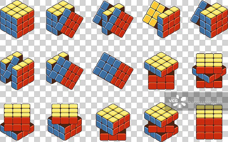 不同阶段的魔方解法展示图片素材