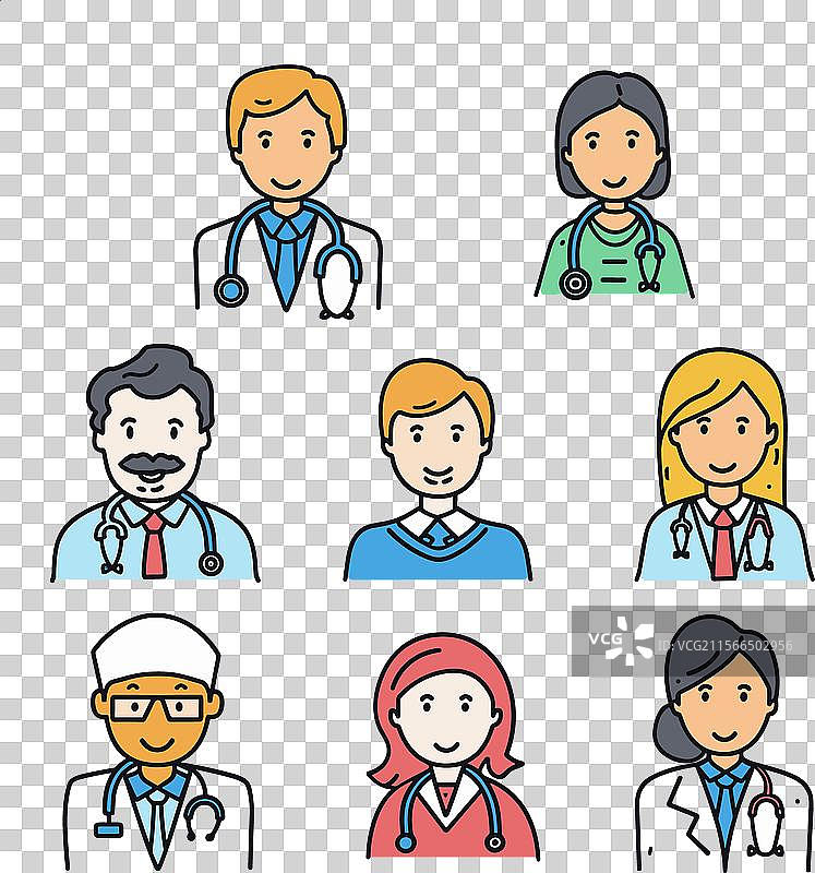 多样化的卡通角色描绘医生图片素材