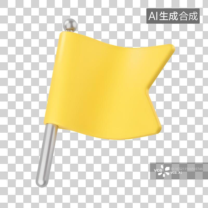 【AI数字艺术】3D渲染黄色三角旗与金属旗杆图片素材