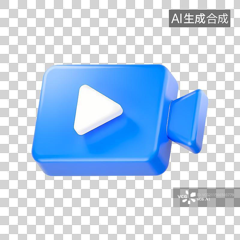 【AI数字艺术】蓝色3D摄像机图标与播放按钮图片素材