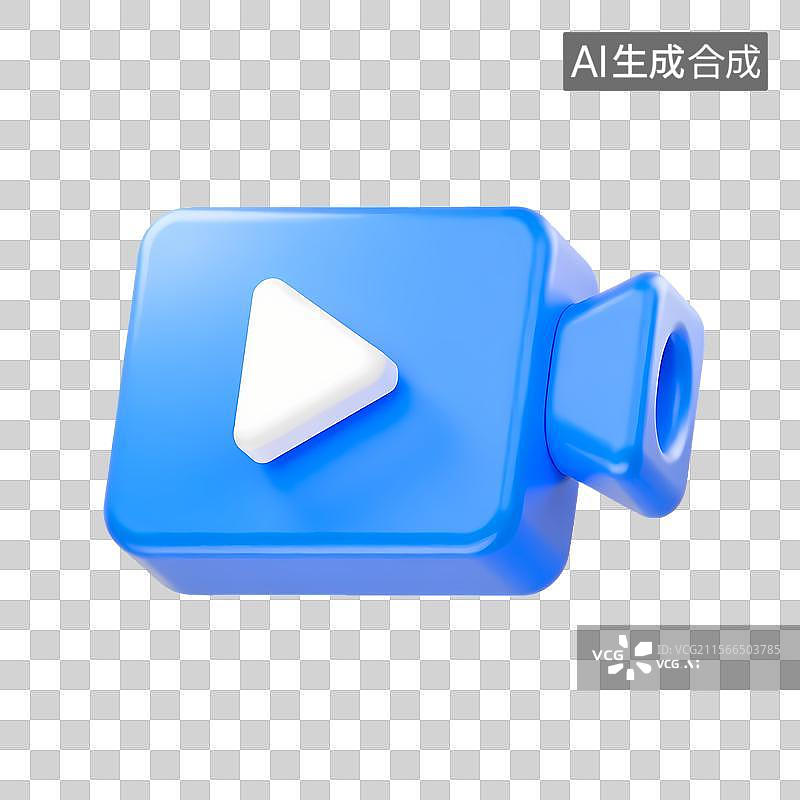 【AI数字艺术】蓝色3D摄像机图标与播放按钮图片素材