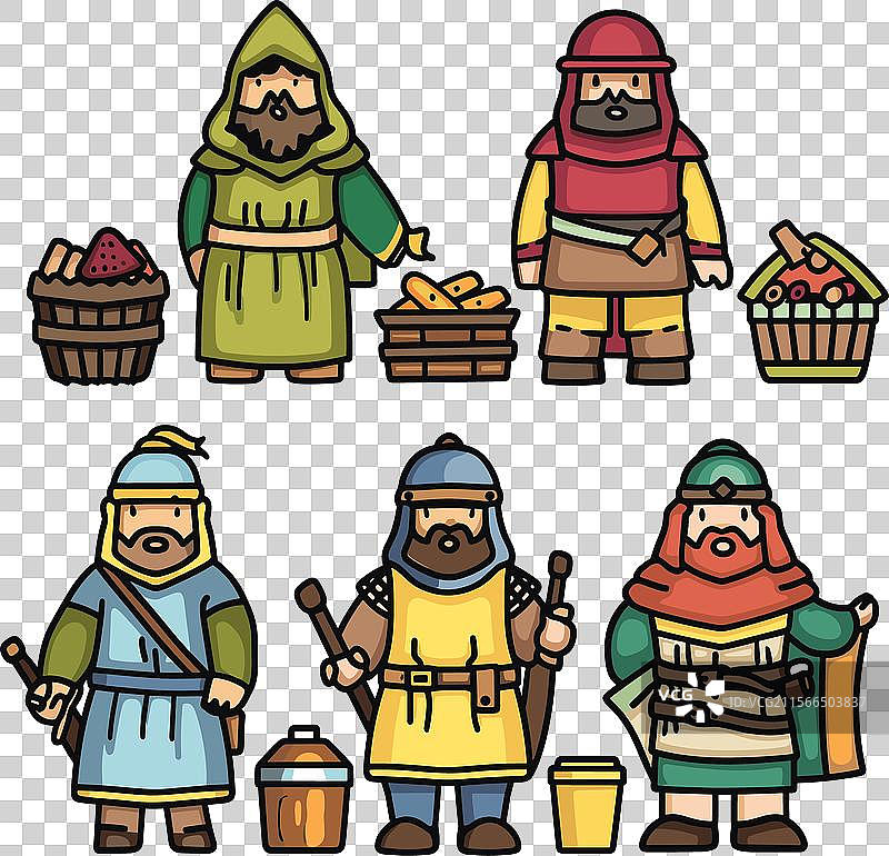 六个中世纪角色各异图片素材