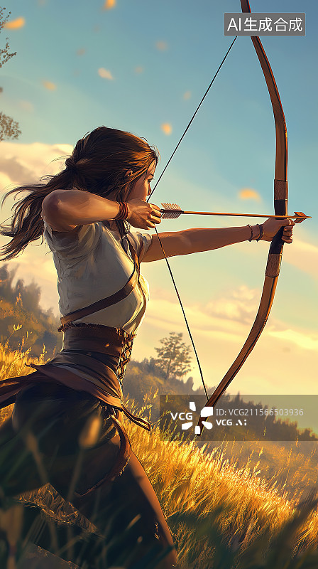 【AI数字艺术】国际奥林匹克日插画射箭场射手们神情专注搭箭拉弓图片素材