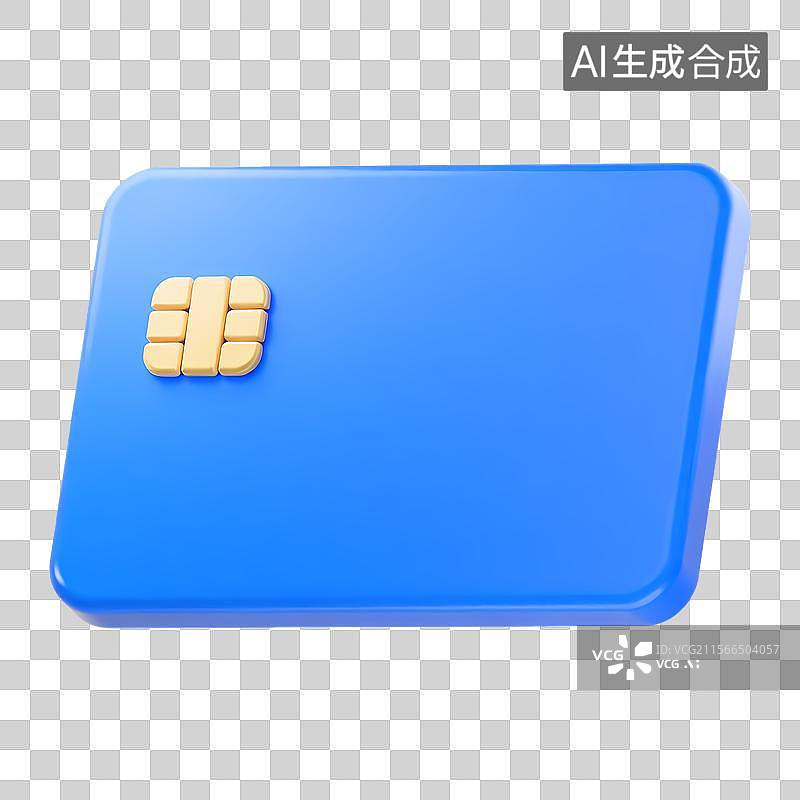 【AI数字艺术】蓝色3D银行卡与黄色芯片图片素材