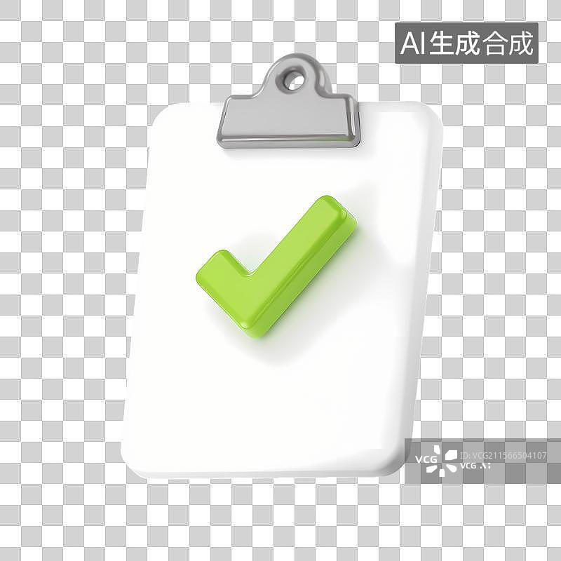 【AI数字艺术】绿色对勾剪贴板3D图标图片素材