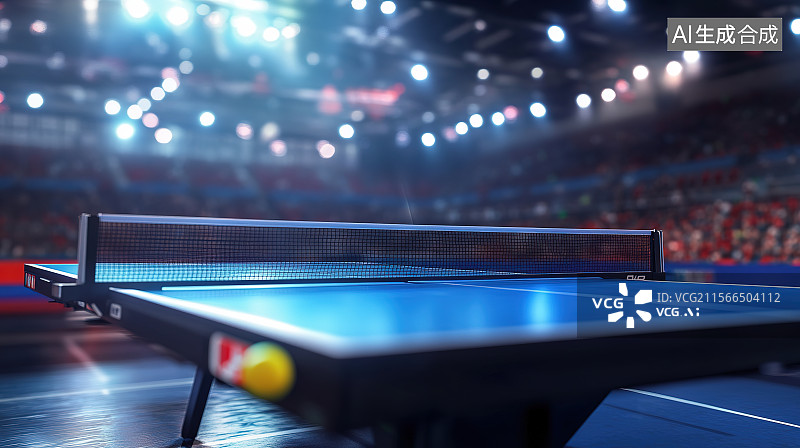 【AI数字艺术】体育馆内乒乓球桌球案特写图片素材
