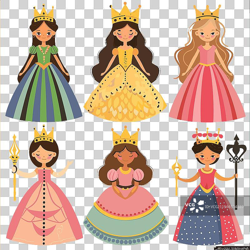 六位来自不同民族的卡通公主图片素材
