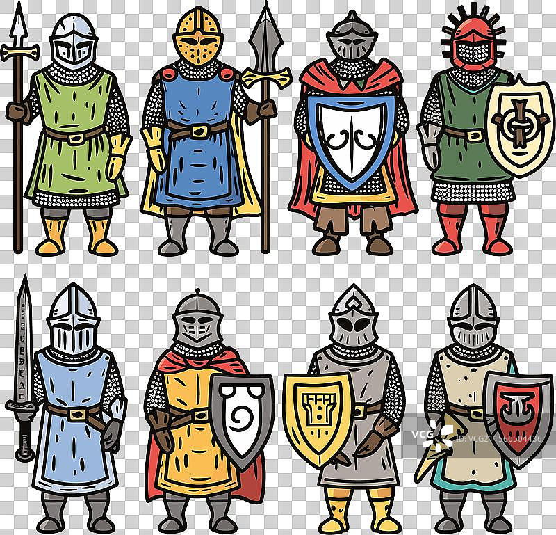 中世纪骑士各种姿势持剑图片素材