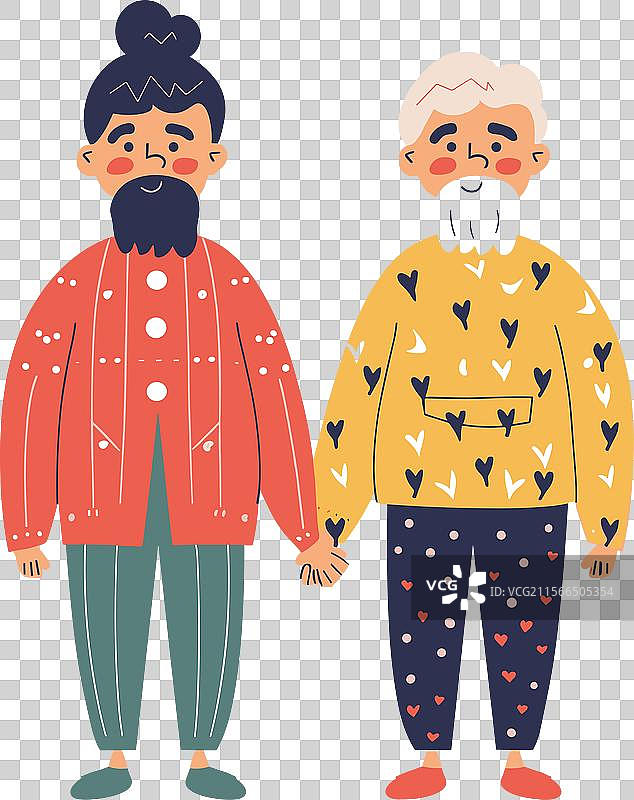 两位成年男性老年人站在一起图片素材