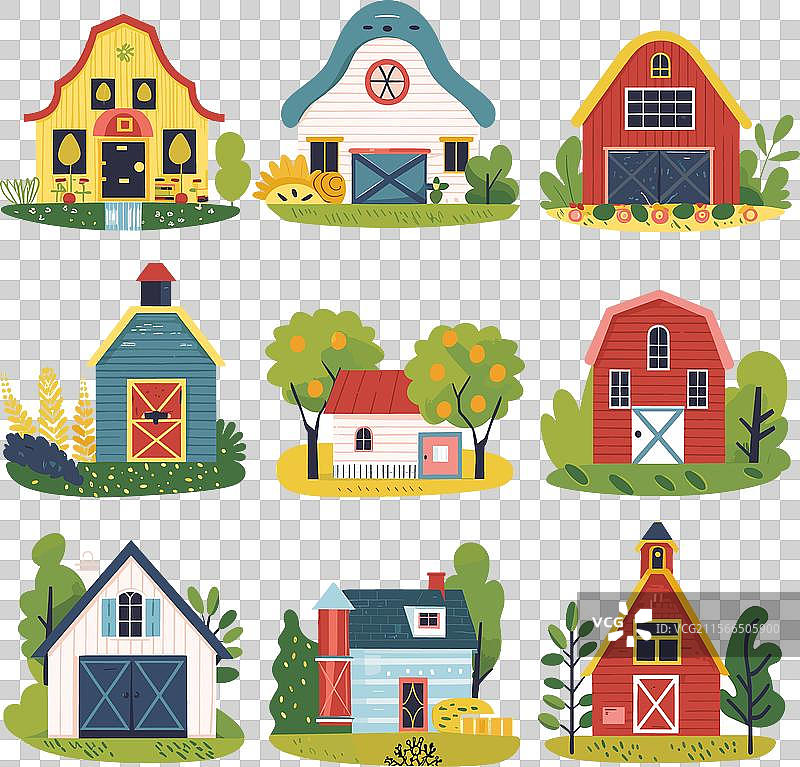 色彩斑斓的谷仓和农舍环绕在一起图片素材