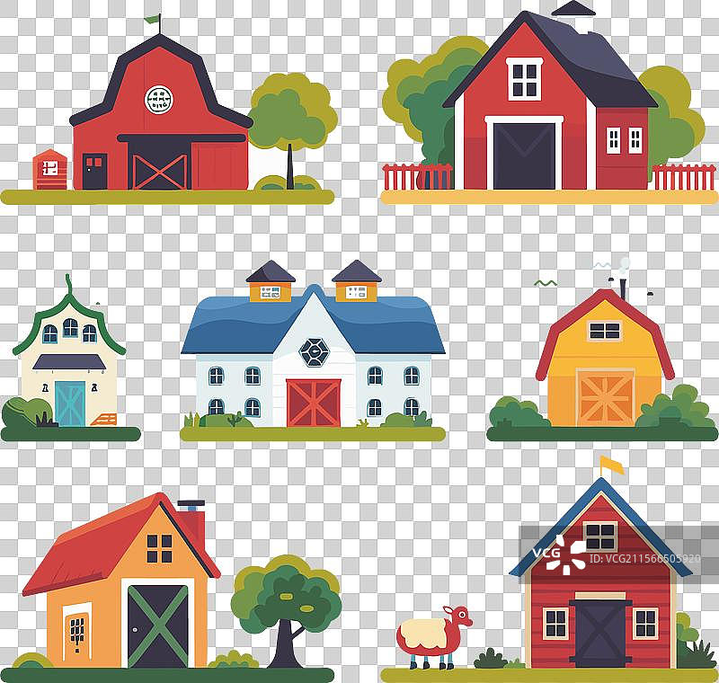 色彩斑斓的乡村农舍和谷仓合集图片素材