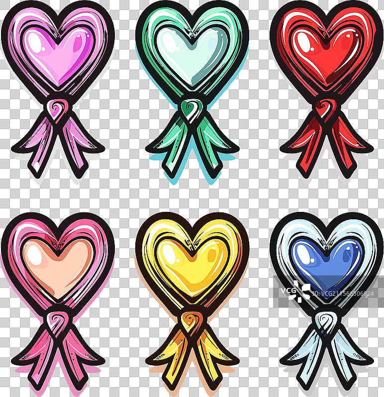 彩色心形徽章丝带卡通图案图片素材