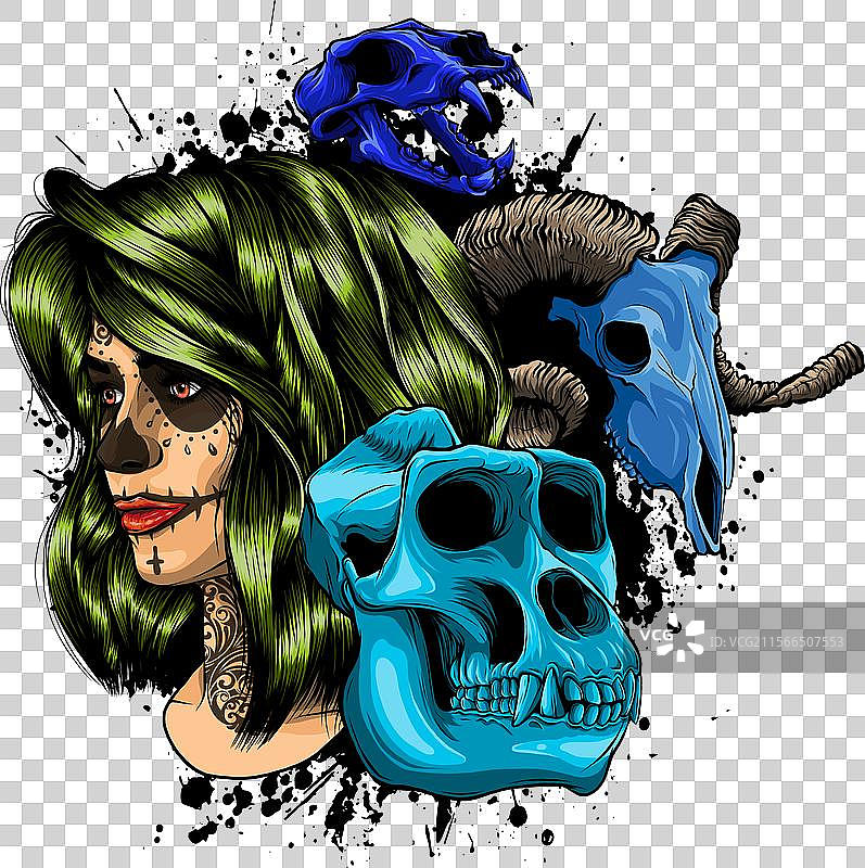 涂有糖骷髅妆的死去女孩设计图片素材