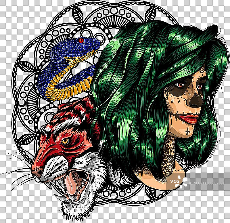 涂有糖骷髅妆的死去女孩设计图片素材