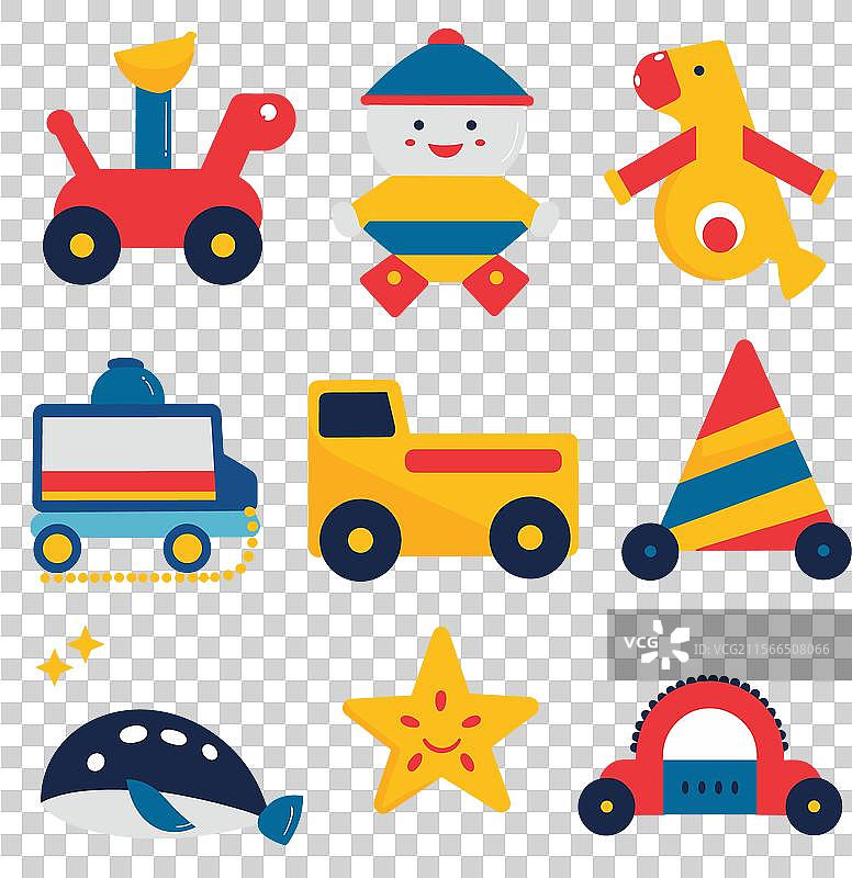 五彩缤纷的儿童玩具集合，背景为白色图片素材