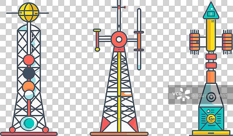 复古未来主义塔楼，孤立在白色背景上图片素材