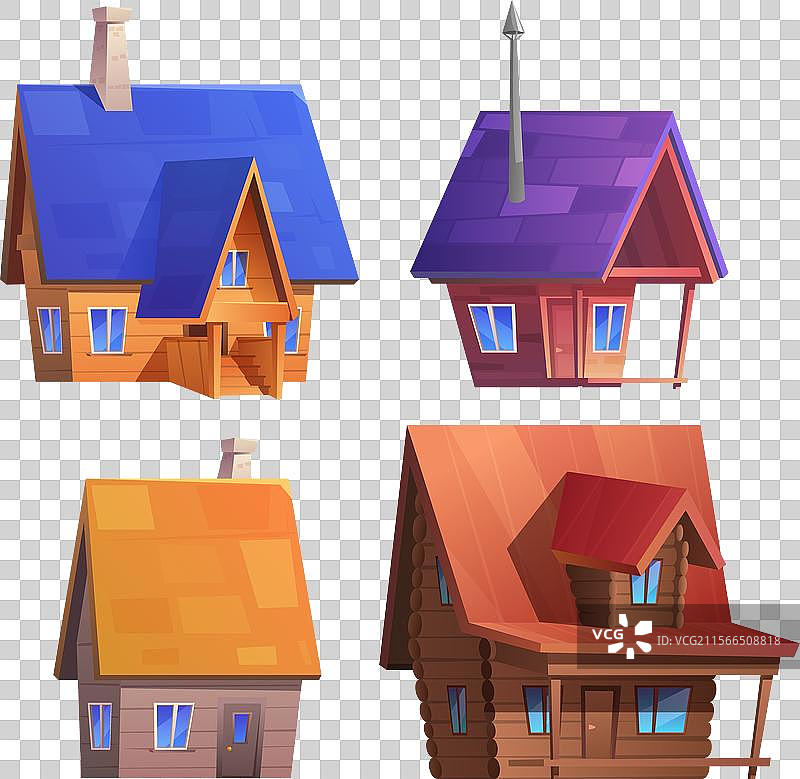 一组带烟囱的卡通木屋图片素材