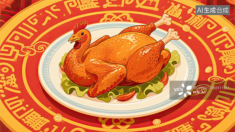 【AI数字艺术】中华美食，鲁菜，德州扒鸡，炒菜，插画图片素材