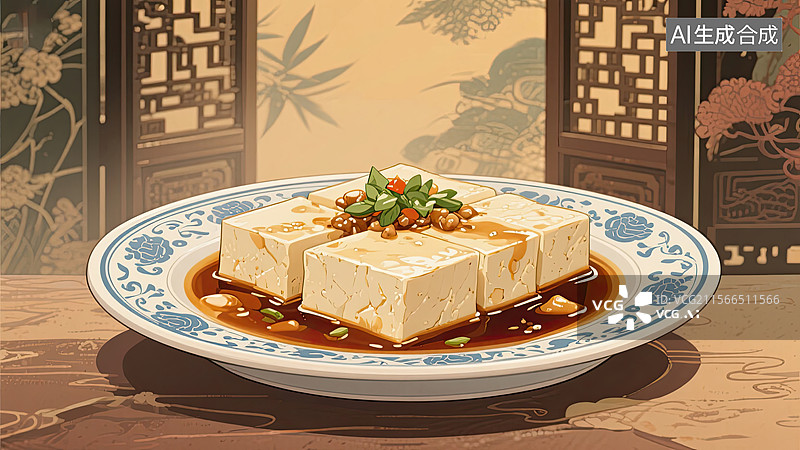 【AI数字艺术】中华美食，一品豆腐，豆制品，食物，插画图片素材