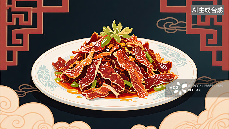 【AI数字艺术】中华美食，川菜，灯影牛肉，健康，饮食图片素材
